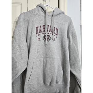 Vintage Harvard University Hoodie Size Large Grey Fleece Hooded Sweatshirt